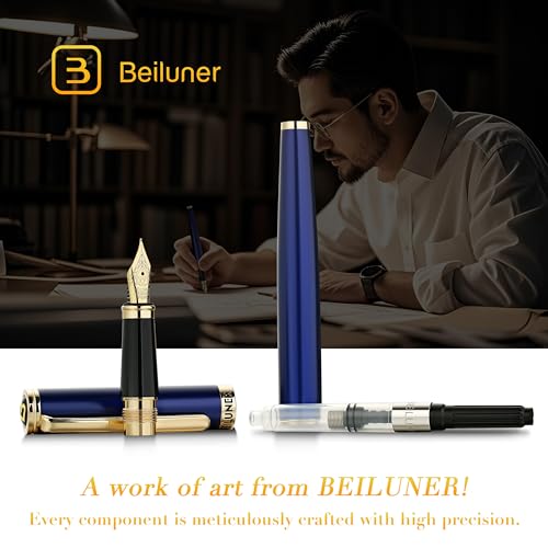 Image of BEILUNER Blue Fountain Pen,Stunning Luxury Pens with 24K Gold Accents, Gorgeous 24K Gilded Nib(Extra Fine), Fancy Pen Gift for Men&Women -Ink Converter-Elegant, Reliable,Graduation Presents, Nice Pen