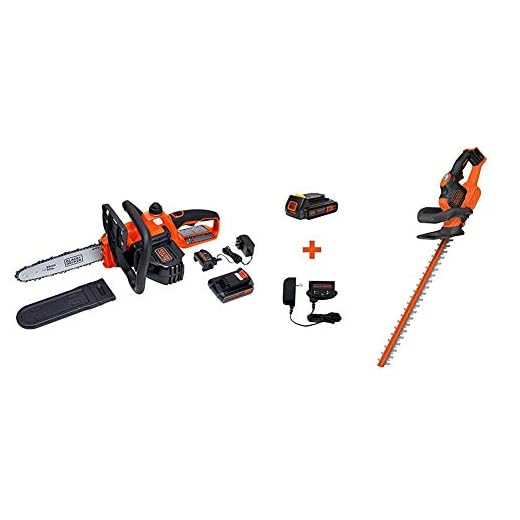 BLACK+DECKER 20V MAX Cordless Chainsaw, 10-Inch (LCS1020) & 20V MAX Cordless Hedge Trimmer with Power Command Powercut, 22-Inch (LHT321FF)