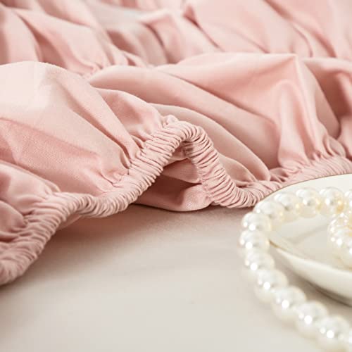 Ayasw Bed Skirt Queen Size 15-16 Inch Drop Dust Ruffle Premium Soft And Cozy Brushed Microfiber Three Fabric Sides Wrap Around With Elastic No Top Easy On Queen/King Blush Pink #TOP2