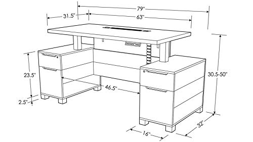 Zuri Furniture Ford Executive Modern Adjustable Height Desk With Filing Cabinets - Black Oak #TOP1