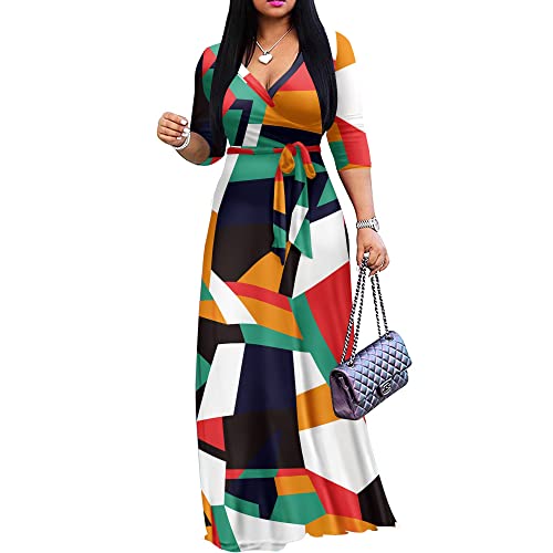 Image of FANDEE Plus Size Maxi Dress for Women Casual Summer Sundress V-Neck 3 /4 Sleeve