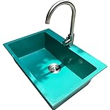 Kitchen Sinks Fregaderos Grandes de un Seno Fregaderos Azules Delicados Vintage para Cocinas, Tazón Único De Piedra De Cuarzo Duradero, Fregadero Bajo Encimera para El Hogar