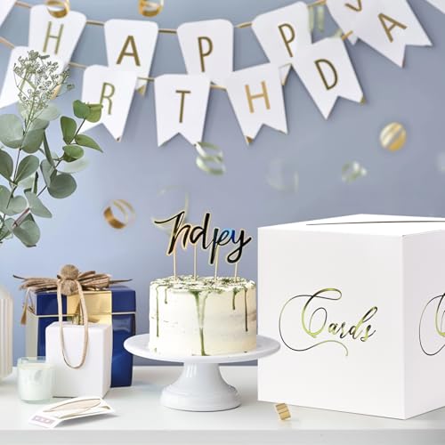 Image of White and Gold Card Box Gift Card Box Holder Envelope Box for Wedding Birthday Baby Shower Retirement Party Graduation Card Box