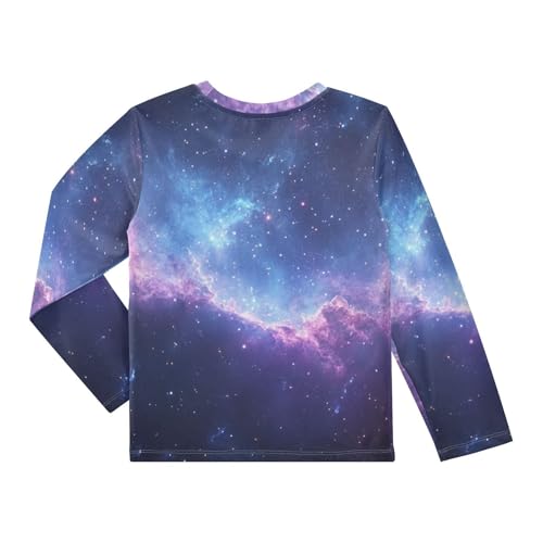 Image of Pfrewn Kids Galaxy Stars Abstract Space Long Sleeve Rash Guard Shirt Blue Purple Swim Shirt for Boys Girls UPF 50+ 3-12T