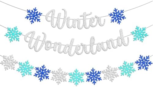 3 Pcs Winter Wonderland Banner Glittery Blue Silver Christmas Dec...