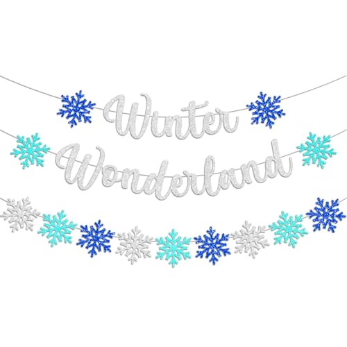 3 Pcs Winter Wonderland Banner Glittery Blue Silver Christmas Dec...