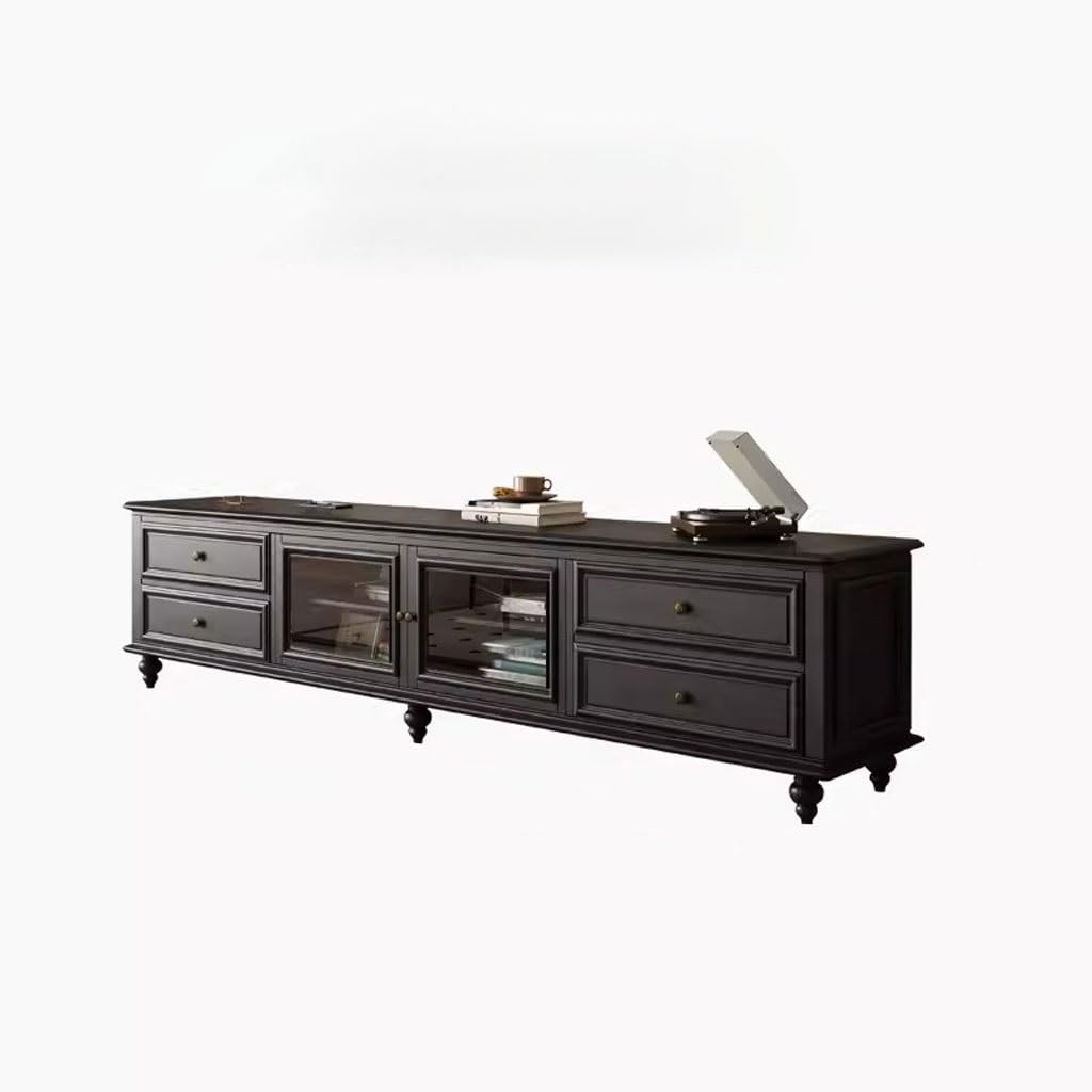 TV-Konsole, Entertainment-Center Amerikanischer Retro-High-End-TV-Schrank aus schwarzem Massivholz, Schlafzimmer, Wohnzimmer, Zuhause, Heller, luxuriöser, hochwertiger Stand-TV-Schrank