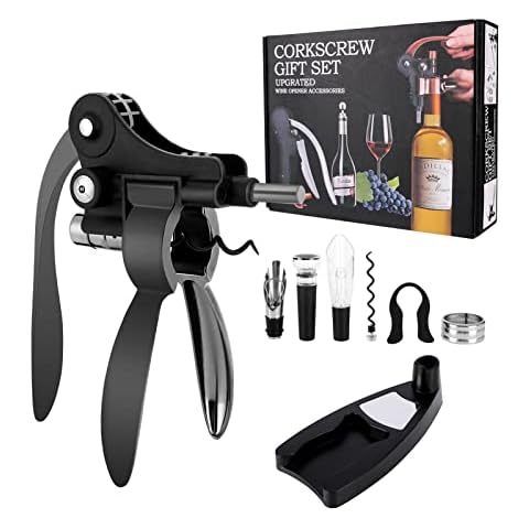 Anpress Wine Corkscrew Bottle Opener Kit, 9 Pieces Zinc Alloy Handle Opener Wine Bottle Opener Set Wine Opener Kit with Foil Cutter Suitable for Families Parties Wine Lovers Bar Accessory Wine Gift Cover