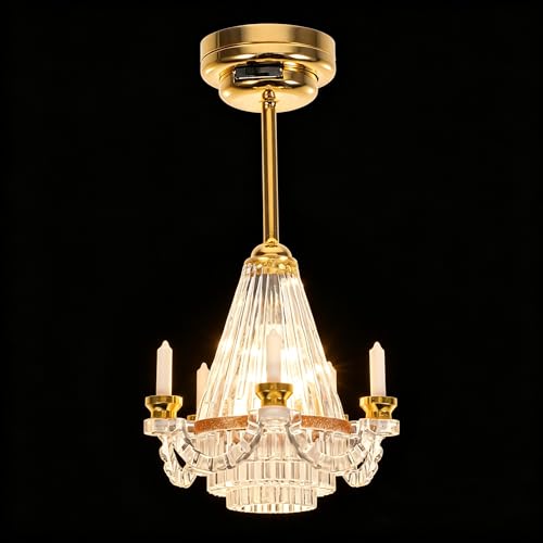 Toyvian Mini Dollhouse Chandelier Hanging Lamp, 1: 12 Scale Dollhouse
