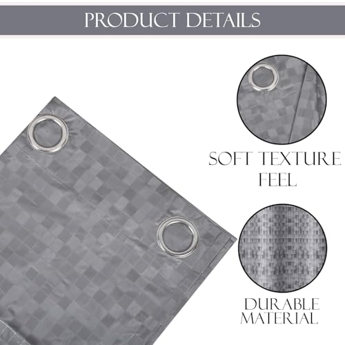Image of Kuber Industries 7 Ft Waterproof Check Eyelet Shower Curtains for Bathroom | Washroom Partition Screen & Wall Divider Parda for Bath | Grey