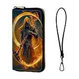 ETLKJVBL Wrist Wallets for Women, Lightweight RFID Blocking Multi-Functional Secure Wrist Purse for Travel, Daily Use, Scythe of Skeleton is on Fire