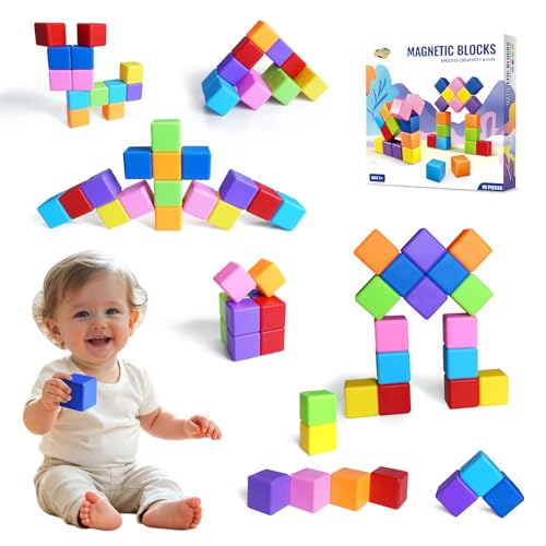 16PCS Large Magnetic Blocks for Toddlers 1+ Big 1.65 Inch Cubes 8 Colors