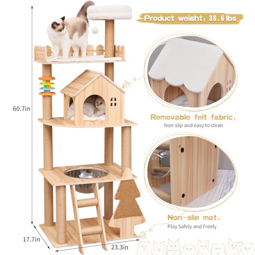 Árbol para gatos de madera moderno 60.7 pulg con rascador miniatura 4