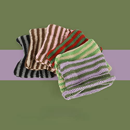 Fairy Grunge Cat Ear Beanie Y2K Cyber Striped Crochet Hat Downtown Girl Clothes Slouchy Headwear Accessories (M(56-58Cm),Black) #TOP6