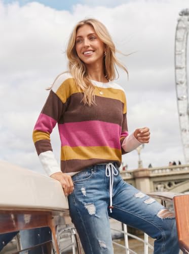Image of Dokotoo Womens Sweaters Striped Fall Winter Outfits 2025 Crewneck Drawstring Color Block Fashion Clothing