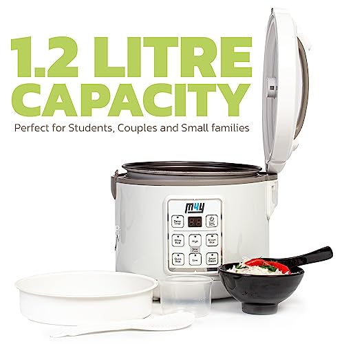 M4Y Rice Cooker, Slow Cooker and Food Steamer For 1-6 People – 1.2 Litre - Keep Warm Function, Delay Timer, Premium Inner Pot, Spatula & Measuring Cup, Perfect Rice Every time– Quick & Easy - Image 3