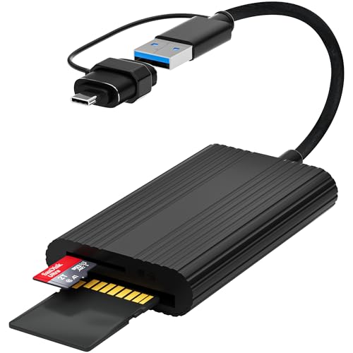 Lector Tarjetas SD 3.0/TF 3.0,Doble Enchufe 170 MB/S USB 3.0/USB C Lector de Tarjetas SD para SD/TF/SDHC/TM-MMC/RS-MMC Compatible con Windows/Android/i-OS/iPhone16/15Serie,Galaxy,iPad Pro/Air,MacBook