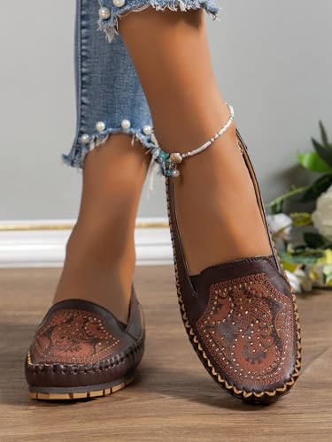 Image of Loafers for Women Leather Business Casual Shoes Comfortable Lightweight Penny Loafers Slip On Work Flats Moccasins Driving Boat Shoes