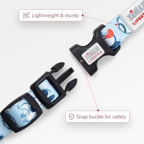 Image of Zigly Lifestyle Doodle Dog Collar for Medium Dogs | Adjustable Durable Stylish Pet Collar for Everyday Use | Comfortable Daily Walking Collar for Dogs | Blue | Large