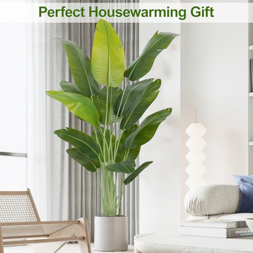 Image of Lifelike Bird of Paradise Artificial Plant,6.6ft Faux Banana Leaf Tree with 15 Trunks - Perfect Indoor Silk Floor Plant for Home Decor in Living Room, Office, and Bedroom (Set of 2)
