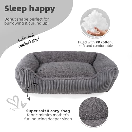 TWDEPART Orthopädisches Hundebett für mittelgroße Hunde, waschbares Plüsch-Hundesofa mit Cordbezug, rutschfest, Hellgrau, 89 x 63 cm