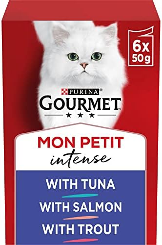 Gourmet Mon Petit Intense Tuna, Salmon and Trout Adult Wet Cat Food 6x50g, Pack of 8