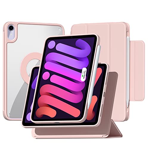 ZENLU iPad mini 6th 7th Generation Case with Removable Magnetic Folio Cover, Premium PU Leather, Multiple Angles, Pencil Charging Support, Full Protective Case for 8.3 inch iPad mini 6/7 (Pink)