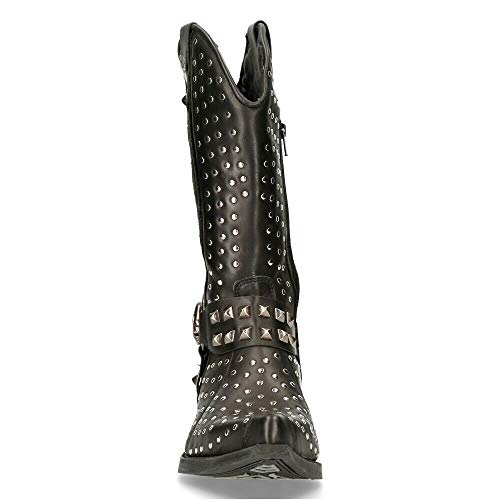 New Rock M-7928-S1 Men's WESTERN COWBOY BOOTS Black Leather Heavy Biker SILVER STUDS4