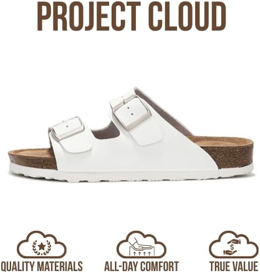 Project Cloud 100% Genuine Leather Flat Sandals For Women 2026 Cork Footbed Womens Sandals with Memory Foam and arch support Vacation Essentials Slides for Women Footwear (Venita) - Image 4