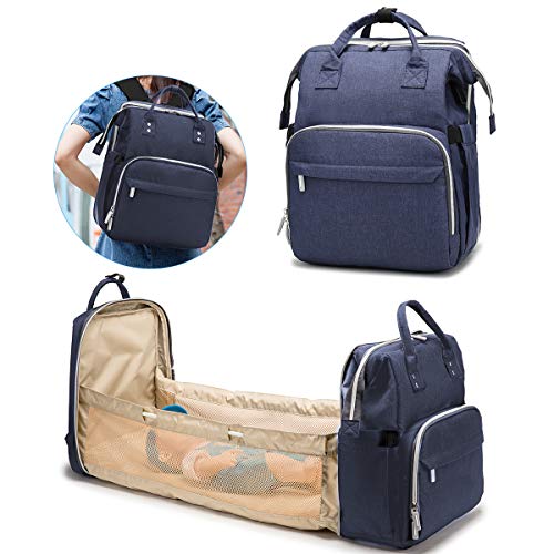 YINUODAY Travel Crib, Portable Baby Bed Foldable Bassinet for Baby Diaper Changing Station Mummy Bag Backpack Diaper Bag Organizer for Newborn Infant Toddler Baby Nest with Mattress