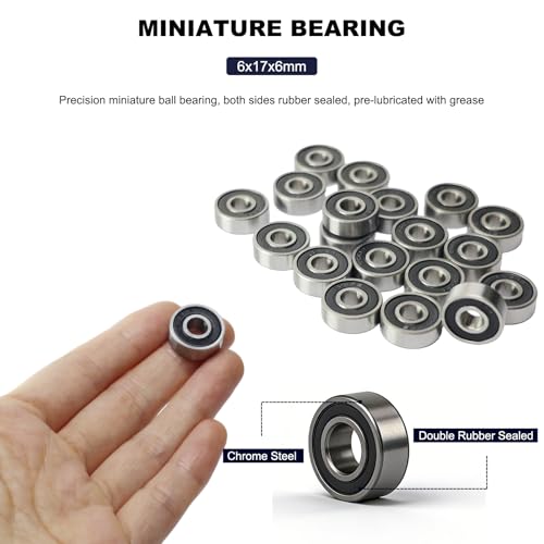 Image of 20 PCS 606-RS Double Shielded Ball Bearings 6x17x6 mm, High Speed Chrome Steel, Pre-Lubricated for Smooth RPM Performance