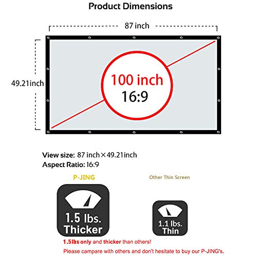 Projection Screen 100 inch 16:9 HD Foldable Anti-Crease Portable Projector Movies Screen for Home Theater Outdoor Indoor Support Double Sided Projection by P-JING - Thumbnail 3