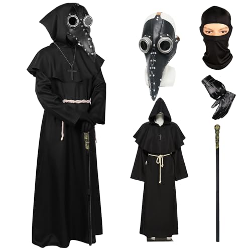 Celebration Directre Pest Arzt Maske Requisiten lange Nase Vogel Schnabel Steampunk Masken Priester Robe Handschuhe Halskette Scepter Gürtel Balaclava Steampunk Fancy Dress Up Cosplay Kostüm