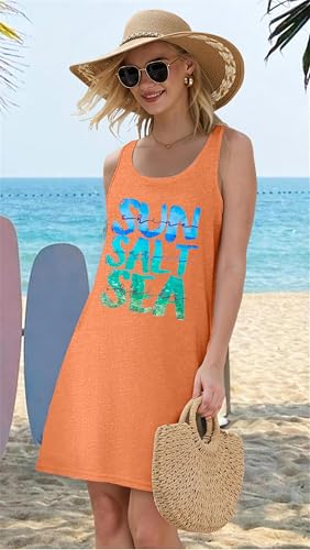 Image of Sun Salt Sea Summer Tank Dress for Women 2026 Beach Dresses Vacation Graphic Dress Hawaiian Tank Dresses