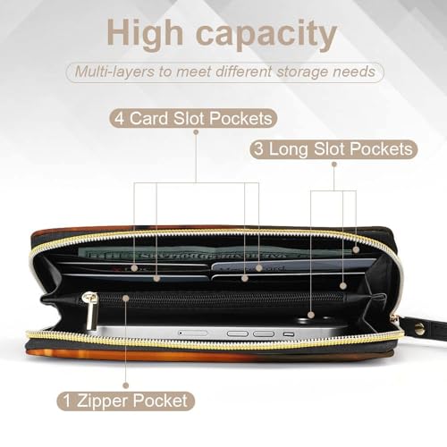 African Grass Sunset Print PU Leather Wristlet Wallet Slim Card Holder Organizer with Zipper Coin Pocket & Cash Slots for Women Men4