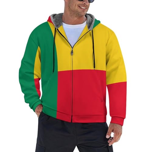 Hoodie zippé Bénin imprimé 3D, veste chaude homme femme pour l'hiver