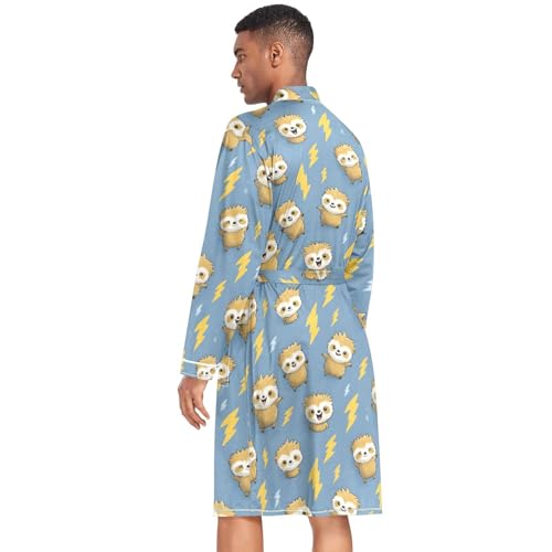 Men’s Robe Cute Sloths Print, Long Sleeve Bathrobe for Sleep Shower-M4