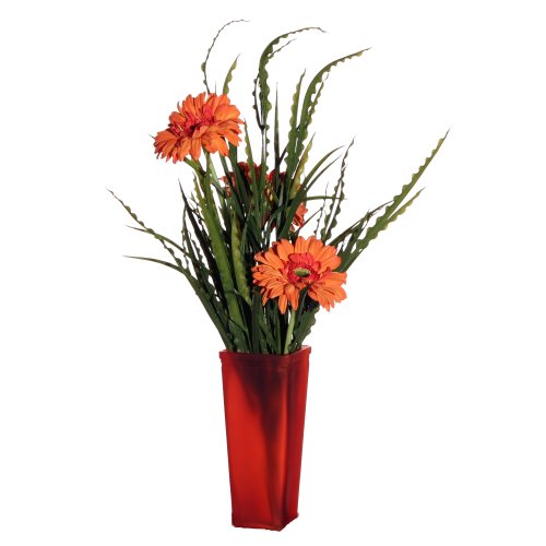 Vickerman AZF11011 Gerbera & Grass con Planta Artificial de Agua acrílica, Naranja/Verde, 24 Pulgadas