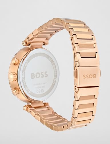 Image of BOSS Majesty Sport Qtz Multifunction Silver White Round Dial Women's Watch|Ionic Plated Rose Gold Steel Material|Gold Color Band - 1502774