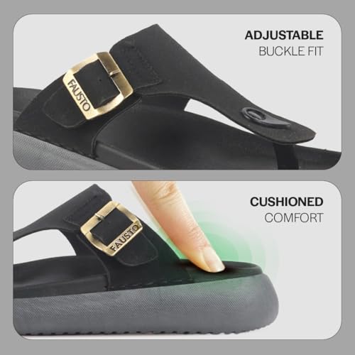 Image of FAUSTO Men Buckle Adjustable T-Strap Side Stitched Summer Waterproof Slip On Sandals|Comfort Featherlite Insole|Thong Slipper for Monsoon Rainy Season