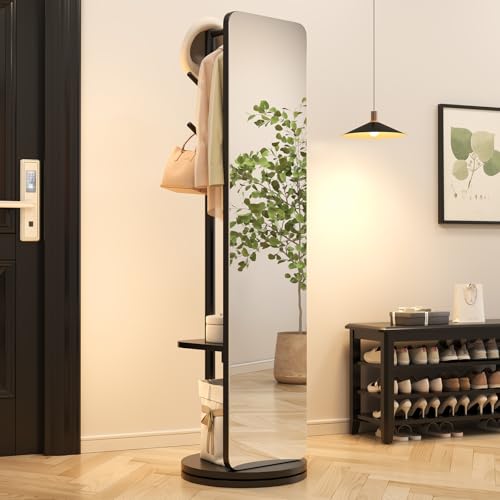 Image of AnywaysWood 70 inchx19 inchFull Length Mirror with Stand,Coat Rack with Mirror,Solid Wood Floor Mirror,Swivel Mirrorfor Bedroom, Living Room, Cloakroom