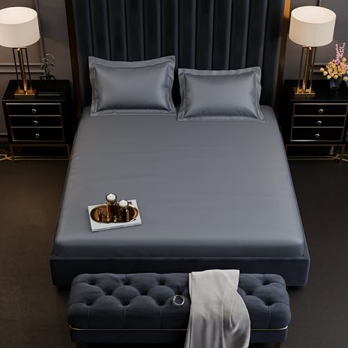 Image of Stoa Paris 350TC Luxstre Cotton Double Fitted Bedding Set with 2 Pillow Covers, All-Around Elastic Fitted Bedsheet 152cm x 198cm + 30cm Drop, All Season Comfort, Breathable, Panache - Grey