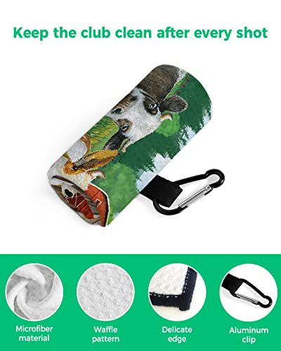 Sevenbabu Golf Towels For Golf Bags With Clip, Funny Microfiber Waffle Pattern Golf Towel, Country Farm Wooden House Cow Cattle Wood Fence Golf Accessories For Men And Women Gifts 24X16 Inch #TOP3