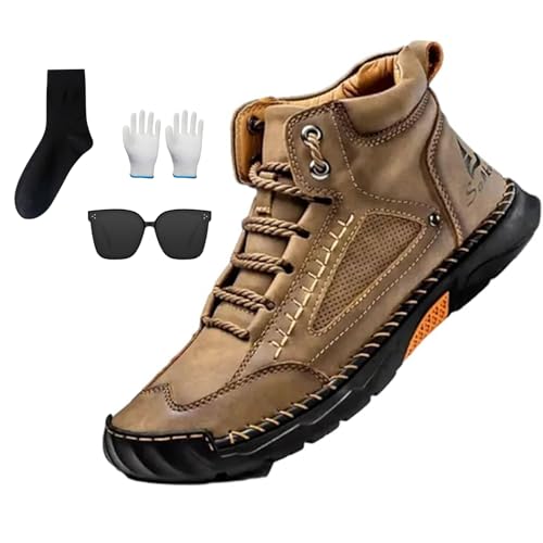 Sawbehind Mens Wide Shoes for Hiking Working, Saw behind Men's Comfortable Handmade Leather Boots – Waterproof, Arch Support, Spacious Toe Box, Non-Slip,Lightweight Breathable Wear-Resistant