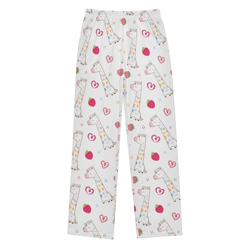 ZZXXB Giraffe Strawberry Boys Long Pants Soft Trousers Elastic Waist Kids Lounge Bottoms with Pockets S-XL