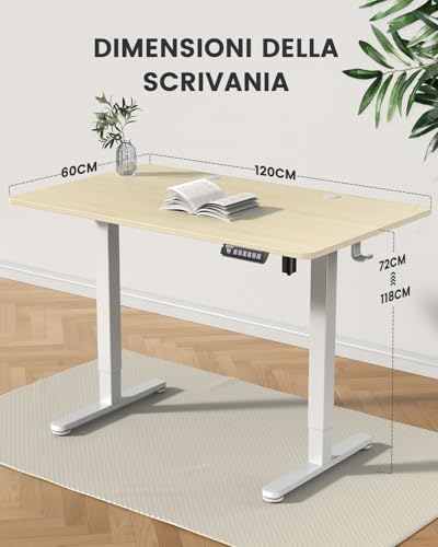 Scrivania Regolabile in Altezza 120 x 60 cm, Scrivania Regolabile da Stazione in Piedi con Pannello Smart a 4 Memorie e Tavola Splice - Scrivania Gaming - Immagine 2