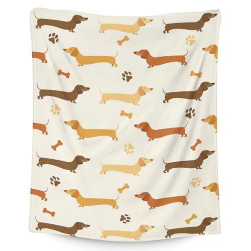 Dachshund Throw Blanket for Girls, Boys - 40x50 Inches Crib Size - Soft Fluffy Cozy Blankets Gift - Beige Cute Blanket Throws for Travel, Office