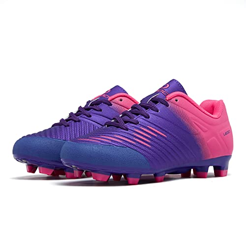 LEOCI Chuteiras de futebol para meninos chuteiras de futebol rosa respiráveis atléticas infantis pre