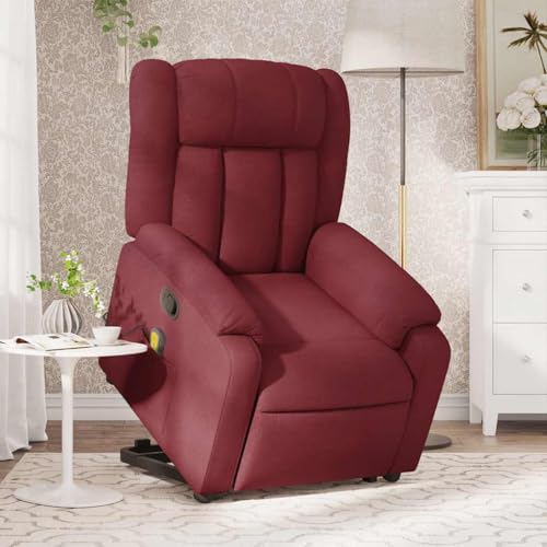 vidaXL Massagesessel, Verstellbar Sessel mit Aufstehhilfe, Fernsehsessel Relaxsessel mit Liegefunktion, Liegesessel Aufstehsessel Polstersessel, Weinrot Stoff – Bild 3