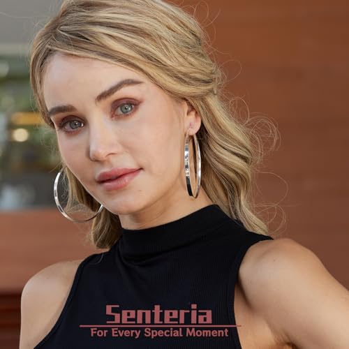 Senteria 5MM Wide 925 Sterling Silver Hoop Earrings for Women Hypoallergenic Extra Large Silver Hoops Earrings Large Oversize Big Thick Hoop Earrings for Women 30/40/50/60/70MM3